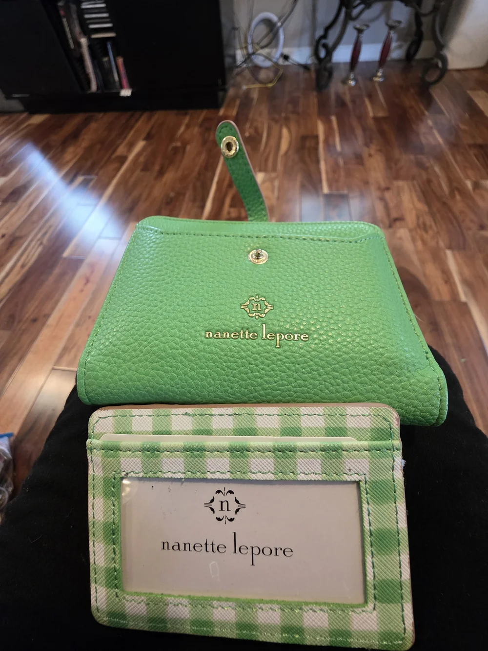 Nanette Lepore Green Pebbled Leather Wallet with Gold Accent